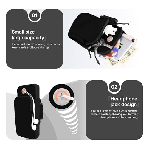 Running Armband, Adjustable Sports Band for Jogging, iPhone Workout Armband, Cell Pouch for Exercise Men Women (Black)