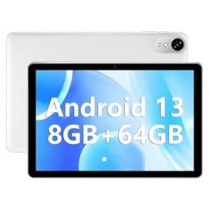 Android 13 Tablet, 10 inch Tablets with 8GB (4+4) RAM 64GB ROM 1TB Expand, Quad-Core Processor, 1280×800 IPS HD Touch Screen, WiFi, Dual Camera, Bluetooth, 6000mAh Battery (Silver)