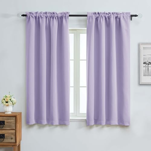 Image of Aiyufeng Lilac Blackout Curtains for Bedroom 63 Inch Length 2 Panels, Solid Thermal Insulated Energy Saving Rod Pocket Window Treatment Curtains Blackout Drapes, W40 x L63 Inch,Lilac