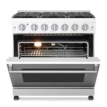 36 Inch Freestanding Dual Fuel Range Oven Stove, 6.0 Cu. Ft True Convection and Self Clean, Cooktop 6 Sealed Gas Burners, Stainless Steel