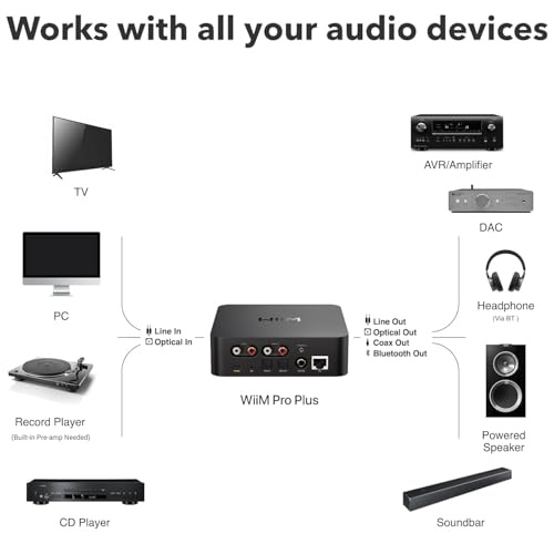 Image of WiiM Pro Plus AirPlay 2 & Google Cast Audio Streamer with Premium AKM DAC, Voice Remote, Alexa /Siri /Google Compatible, Hi-Res Multiroom Music Streaming from Spotify, Tidal & Amazon Music | Dark Gray