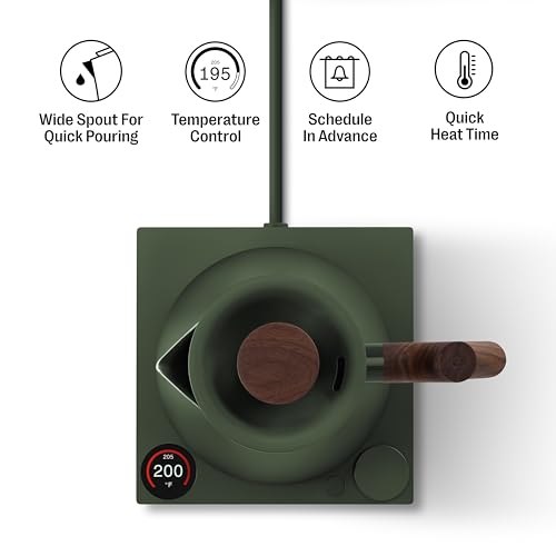 Image of Fellow Corvo EKG Pro Electric Kettle, Stainless Steel, Temperature Control | 0.9 Liter, Built-In Brew Timer, Guide Mode Presets for Coffee & Tea, Color LCD Display, Woodland with Walnut Accents