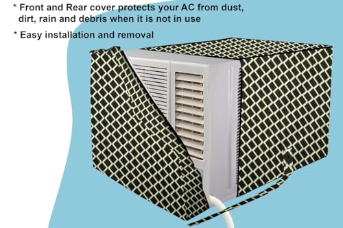 Image of Stylista Window ac Cover Suitable for O-General 1.1 Ton AMGB12FAWA, Check Coffee Color Elastic fit Cover for Front and Rear of Window Ac