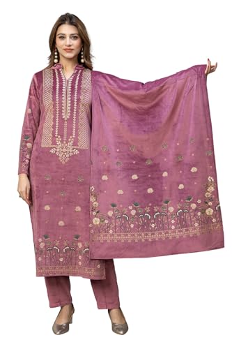 HIFZAA Designer Velvet Kurta Palazzo Set with Dupatta for Womens Printed Winter wear Suit