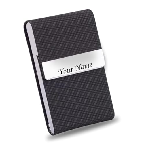Image of FELSTAR Customized /Personalized Card Holder with Name Engraved, Leather Professional Business Visiting Card Holder /Credit Card Holders Men, Women Day Gift, Corporate Gift for Employees (S Black)