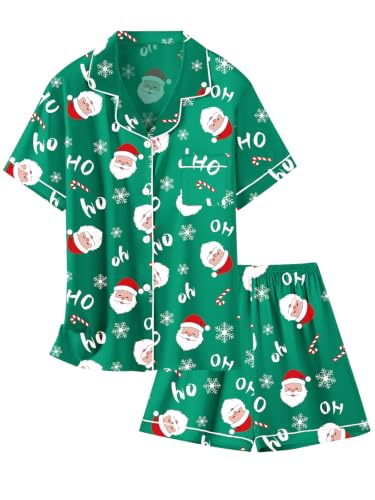 Image of Schbbbta Women Pajamas Set, 2 Pieces Satin Silk Button Down Pjs Short Sleeve Outfits Loungewear