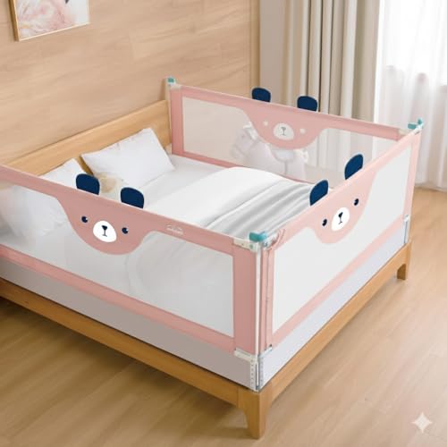 Image of SAFE-O-KID 3 Side Bed Rails (6 Ft /182 cm) with 1-Year Warranty | Bed Railing for Baby Safety |Adjustable Height & Portable | Bed Protector for Baby Falling - Pink