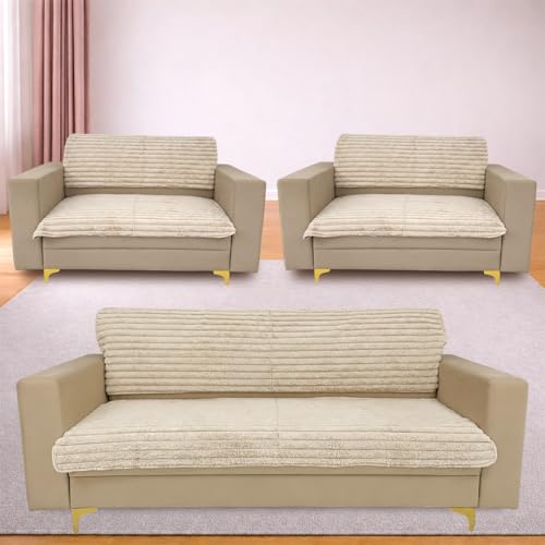 Image of Homerz Premium Rabbit Fur Sofa Cover with Anti-Skid Backing, Soft Plush Fabric Sofa Protector for Living Room Furniture (Beige, 7 (3+2+2) Seater, Seat Cover with Backrest)