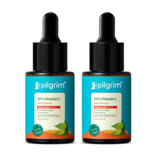 Pilgrim 10% Vitamin C Serum 30ml for Glowing Skin (Pack of 2) | With 5% Niacinamide, Hyaluronic & Glycolic Acid|Fades Dark Spots, Pigmentation|For All, Oily, Combination, Normal Skin |Beginner Friendly
