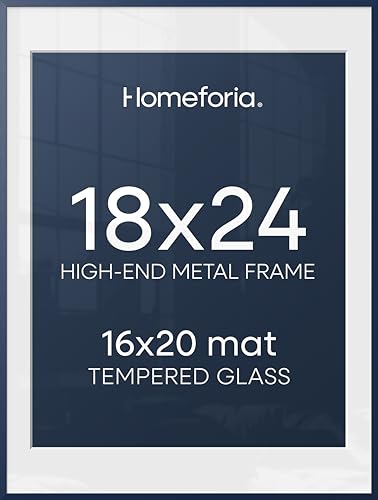 Image of Homeforia 18x24 Frame Navy Blue, High End Metal 18x24 Poster Frames with Mat 16x20 inch Photo, 18 x 24 Navy Blue Picture Frame Matted to 16 by 20 Print, 24x18 Frame, Tempered Glass, Wall Kit, Set of 1