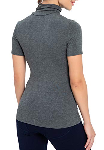 Image of AUHEGN Women's Mock Turtleneck Top Short Sleeve Lightweight Active T-Shirt (S-XXL)