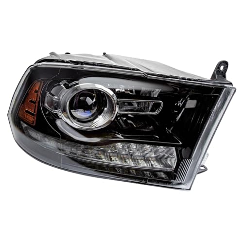 Image of TRQ Passenger Side Headlight Assembly Halogen Black Bezel Chrome Projection Style Compatible with 2013-2018 Ram 1500 2500 3500 Truck CH2503245