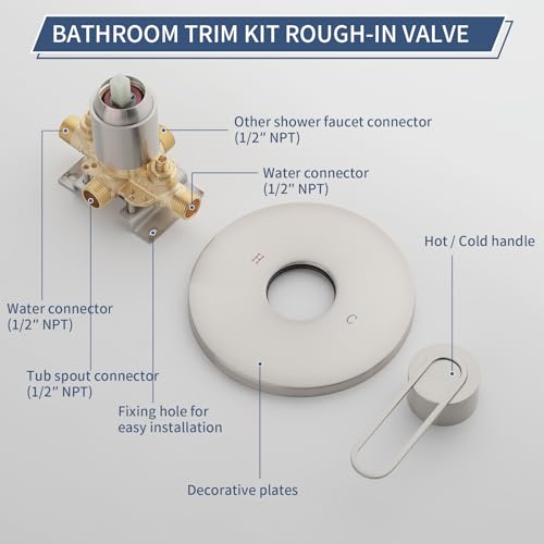 Kit de grifería para ducha con mezclador y salida para bañera, acabado níquel cepillado, montaje en pared, mango único, conexión roscada NPT 1/2 pulgada miniatura 7