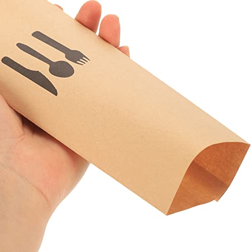 Cabilock Kraft Paper Cutlery Holder 100Pcs Disposable Silverware Sleeves Pockets for Parties Weddings Banquets Restaurant Tableware - Image 3