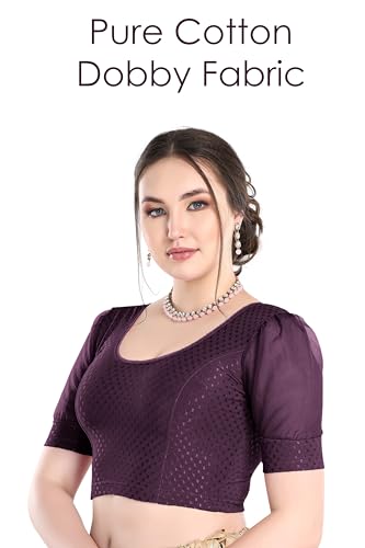 Image of FINESTFIT Stay On Trend Fashion 100% Cotton Readymade Blouses for Women,Round Neckline with Organza Balloon Sleeves.