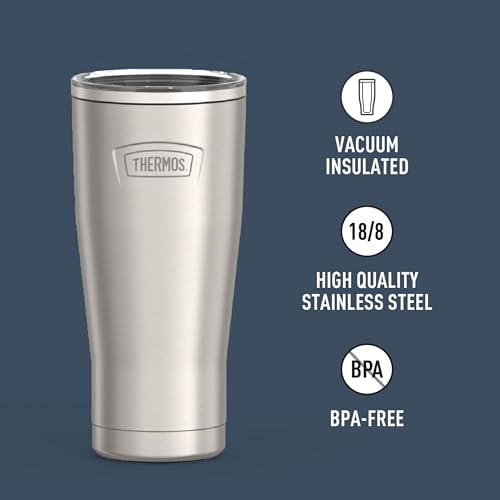 Image of THERMOS Icon Series 24oz Stainless Steel Tumbler with Slide Lock Lid, Leakproof, Fits Cupholder, Dishwasher Safe, Griptec Non‑Slip Base, Keeps Drinks Hot 6 Hrs /Cold 22 Hrs, Matte Stainless Steel