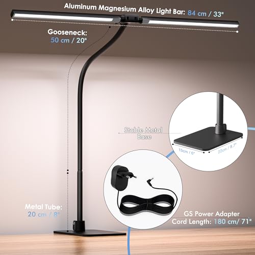 EYOCEAN Schreibtischlampe, Doppelkopf Schreibtischlampe, 24W 80cm Tageslichtlampe Schreibtisch mit Fernbedienung, Dimmbare Monitor Lampe, Büro Tischlampe, Augenschutz Bildschirmlampe
