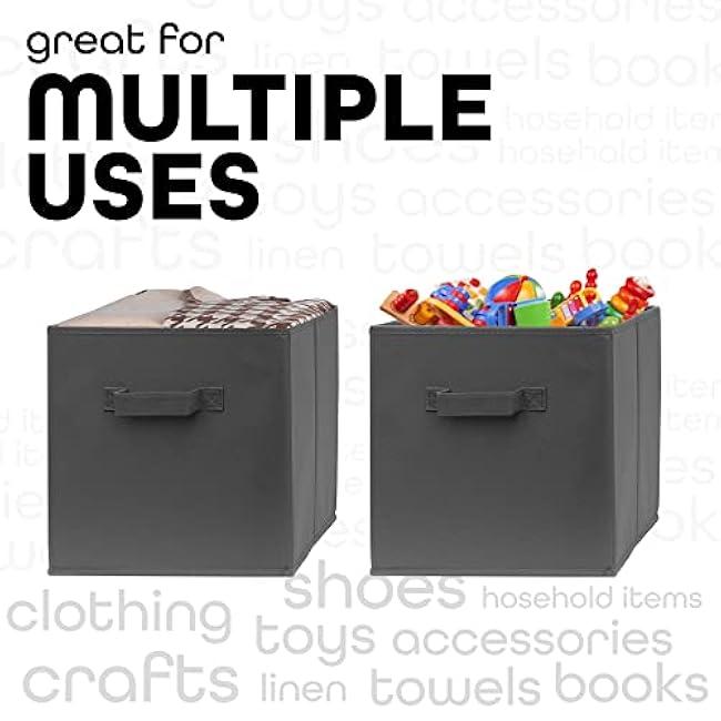 Pomatree 12x12x12 Inch Storage Cubes - 6 Pack - Fabric Cube Storage Bins | Dual Handles, Foldable | Home, Kids Room, Closet and Storage Basket Bin Organizers (Dark Grey)