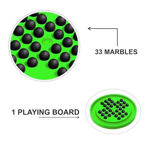 Image of Ankit Toys & Games Brainvita Solitaire Marble Peg Puzzle Board Game for Kids Adults Age 6+ Classic Brain Teaser Strategy Game with Glass Marbles Educational Travel Friendly Toy (Green)