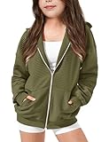 Peacameo Girls Oversized Full Zip Hoodie Casual Long Sleeve Sweatshirts Cute Jackets with Pockets Army Green