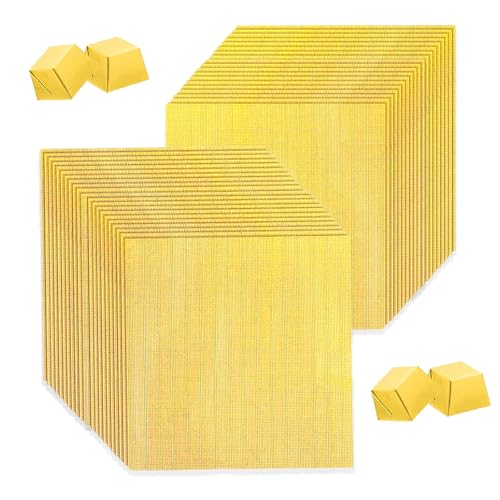 100 Hojas de Envoltorios de Caramelo de Chocolate, Envoltorio de Papel Dorado de 16x19 cm, Papel de Aluminio Cuadrado, Adecuado para Bodas, Fiestas de Cumpleaños (Rejilla Fina)