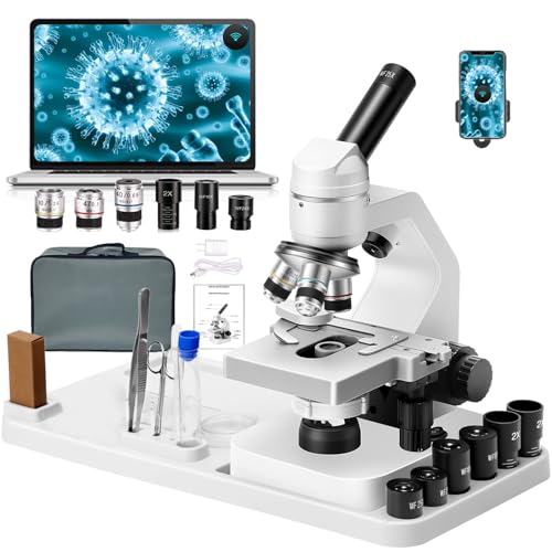 FULENIAO Microscope 40x-2000 Times Magnification, Upper and Lower LED Lights, Double-Layer Stage, Primary and Secondary School Students, Children's Composite Microscope (WiFi Electronic Eyepiece)
