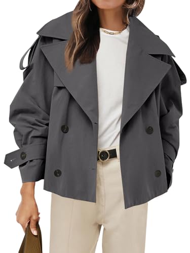 Trench-coat court pour femme Tankaneo avec ceinture élégante veste d'automne double boutonnage