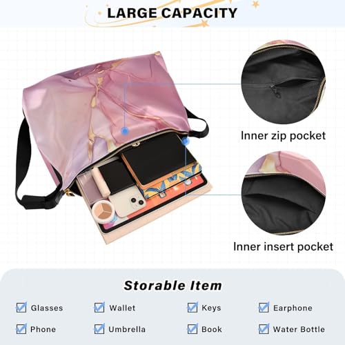 Marble Pink Gold Crossbody Bag for Women Men with Adjustable Strap PU Leather Shoulder Hobo Purse Bag 208497454