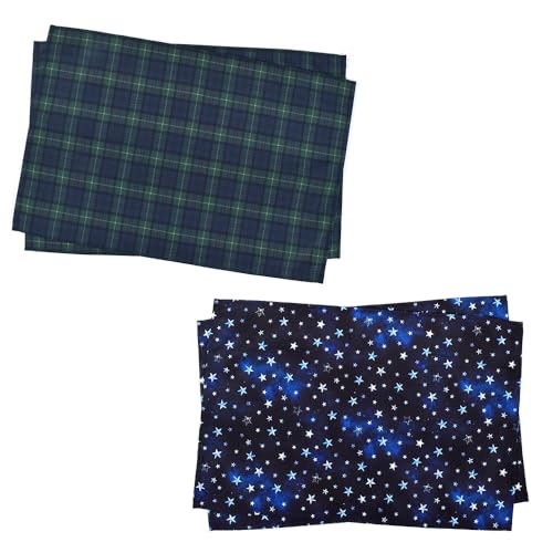 COLORFUL CANDY STYLE ランチョンマット・大 4枚セット(同柄2枚×別柄2柄) 撥水生地 ランチマット 給食カバー ランチマット 小学校 幼稚園 子供 キッズ かっこいい おしゃれ ダークグリーンチェックとスターリングシルバーセット 男の