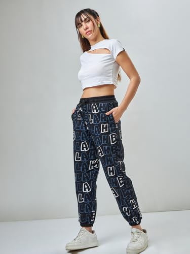 Image of Bewakoof Women's Cotton Oversized Fit Joggers | Track pants for woman | Lower for women | Multipurpose | Activewear | Utility Pockets | Lightweight & Flexible Elastic Waist | Casual Joggers | Loose Fit