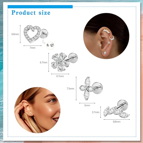 Hypoallergenic G23 Titanium Gold/Silver Earrings/Cartilage earring stud for Sensitive Ears Nickel Free for Women/Men Lightweight Waterproof Posts Dainty Mini Multi-Shape Flat Back Stud Earring | Helix Cartilage Jewelry Perfect for New Piercings Gym Swimming/Sleep/back to school3