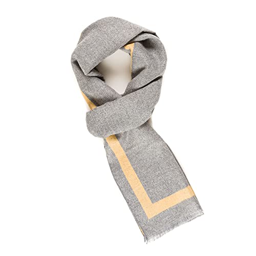 MELIFLUOS DESIGNED IN SPAIN Écharpe réversible élégante classique en cachemire pour homme pour l'automne et l'hiver, Bilbao Collections 26 - Gris et jaune, Taille unique,, (Bufanda para Hombre) Cover