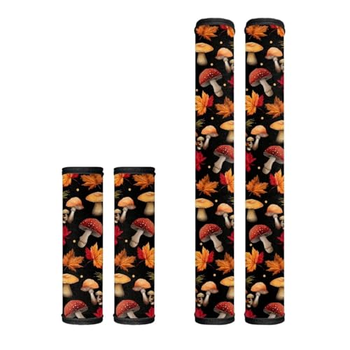 Image of Dreaweet Mushroom Maple Leaf Refrigerator Door Handle Covers Set of 4 Autumn Fall Kitchen Decor Appliance Handle Covers Washable Universal Fit Fridge Microwave Oven Dishwasher