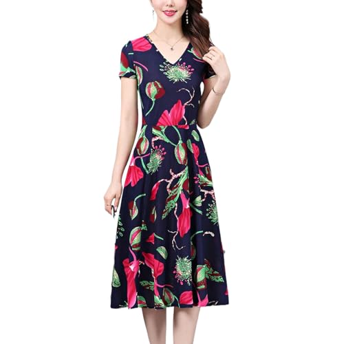 Robe d'été pour femmes fleurie chic à col en V et manches courtes