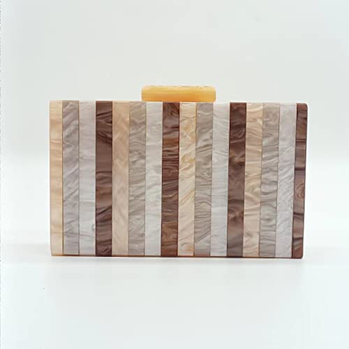 Image of Acrylic Clutch Purse for Women Colorful Evening Handbag Geometric Marbling Box Bag with Detachable Chain