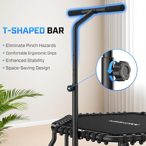 Image of ANCHEER Trampoline, 50'' Rebounder Trampoline for Adult with Bar, Indoor Mini Trampoline, 550LBS Fitness Trampoline with Bungee, Jumping Cardio Equipment, Exercise Trampoline at Home