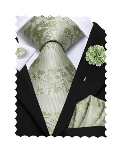 Image of Hi-Tie Men's Tie Lapel Pin Set Pocket Square Cufflinks Formal Woven Silk Tie Sets Wedding Party