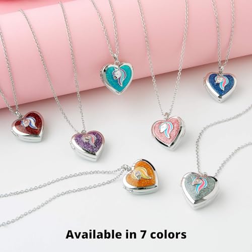 iSparkle Unicorn Heart Locket Necklace | Sparkly Glitter Animal Pendant | Secret Inside Storage | Silver Tone Chain3