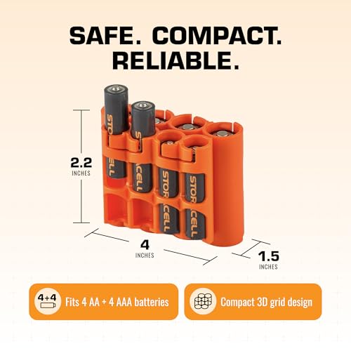 Storacell AA + AAA Combo Battery Storage Caddy and Dispenser (Pack of 2), Orange, Holds 4 AA + 4 AAA Batteries (Not Included), Durable & Compact Design, The Original Battery Caddy, Made in USA - Thumbnail 6