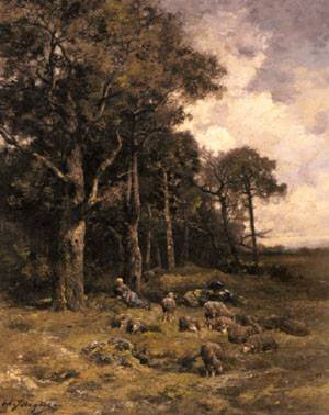 Peinture à l'huile Shepherdess Resting toile Charles Emile Jacque art classique
