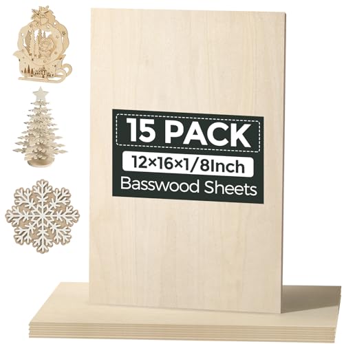 15 Pack Basswood Sheets 12x16x1/8 Basswood for Laser Cutting