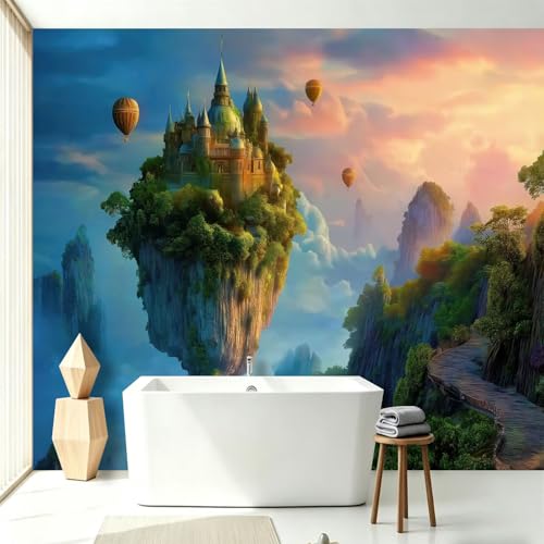 Papier peint panoramique effet 3D montgolfière grand format 200x140cm