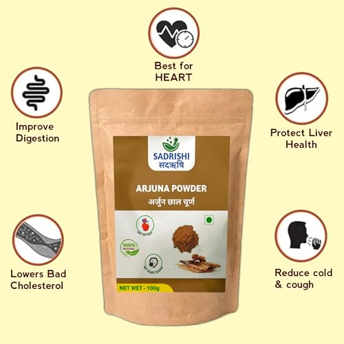 Image of SADRISHI Organic Arjun Chaal Powder - Arjun Bark | Supports Heart Health, for Cardiovascular Health Promotes Good Cholesterol|. (100) | Pack of 2