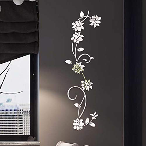 Quaanti DIY Flower Mirror Wall Sticker, 3D Removable Acrylic Mirror Decor of Self Adhesive for Art Window Wall Decal Kitchen Home Decoration, Modern Clearance (Silver)