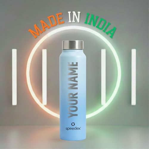 Image of Speedex Customised Engraved Name Stainless Steel Water Bottle 1 Ltr - Personalised Screw Cap Bottle for Kids, Men & Women, School, Office, Gym, Dual Blue, Set of 1