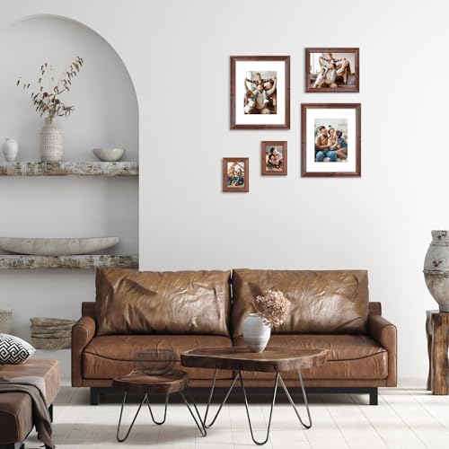 Image of iRahmen 8x10 Picture Frame Set of 4, Brown Rustic Vintage Photo Frame with Real Glass, 8 x 10 Frames for Wall Mount and Tabletop Display