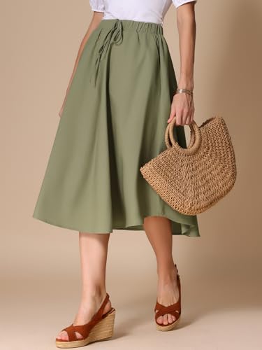 Allegra K Cotton Linen Casual Skirt for Women's High Elastic Waist A-Line Midi Skirts with Pockets4