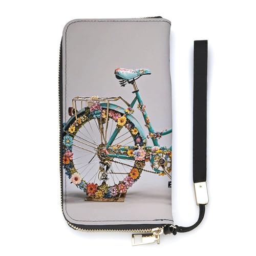 Flower Bicycle Wallet, Elegant Wristlet Wallet with Multi-Card Slots, PU Leather Long Purse for Women, Men