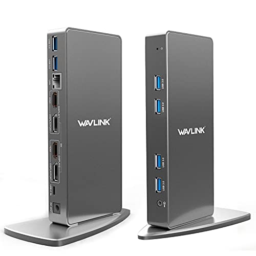Best Seller WAVLINK USB C Laptop Docking Station Single 5K Dual 4K Video Outputs Dual Monitor Docking Station with 2 HDMI,2 DisplayPort,Gigabit Ethernet,6 USB 3.0 Ports,4-Pole AudioJack,for Windows & MAC OS