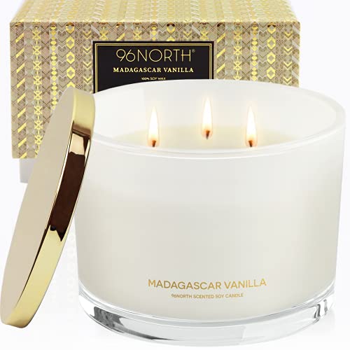 96NORTH Luxury Soy Vanilla Candles | Aesthetic Large 3 Wick | All Natural Long Lasting Candles for Home | Comfort Birthday Gifts for Women | Aromatherapy Scented Candles